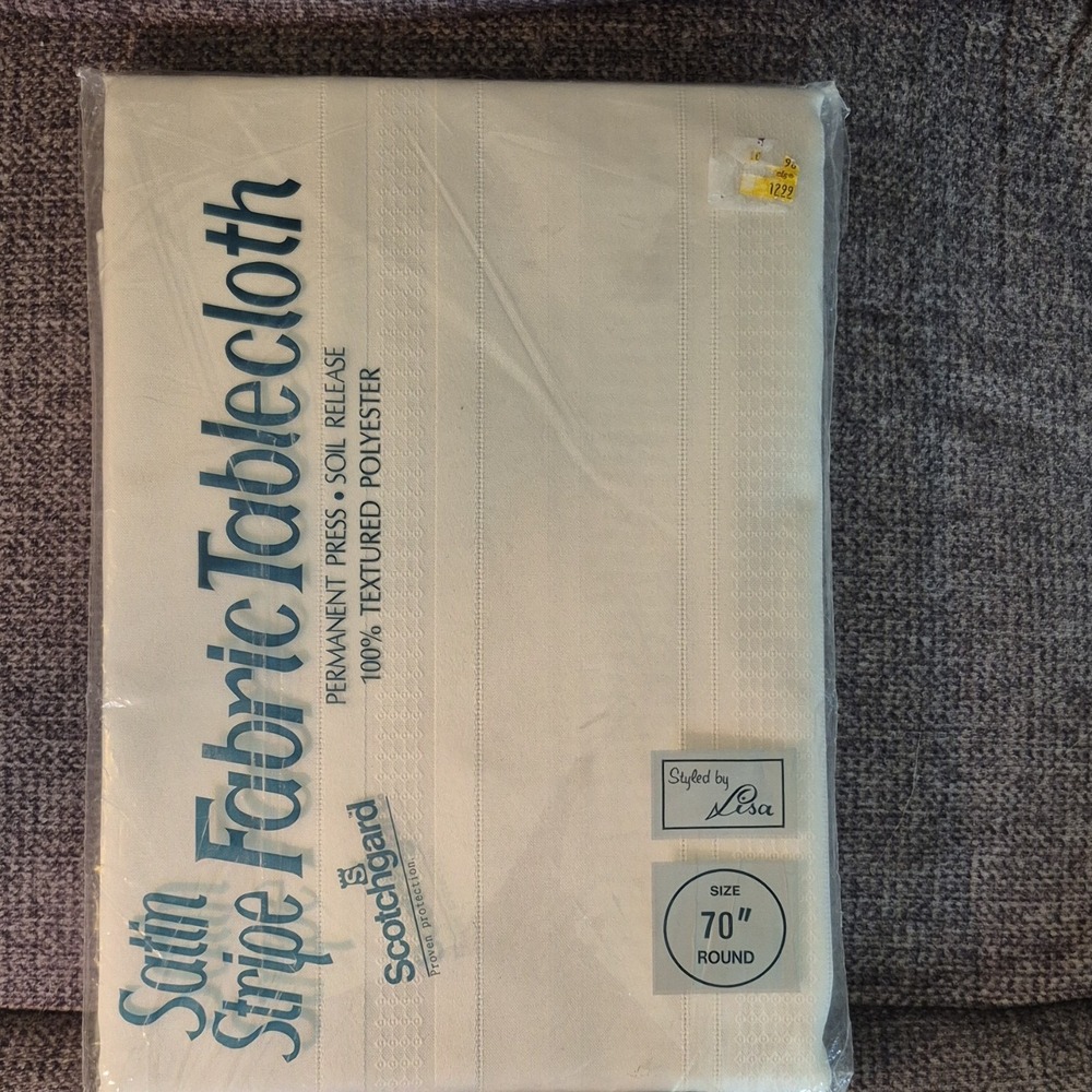 Elrene Satin Stripe Tablecloth 70" Round Beige 100% Polyester Machine Washable